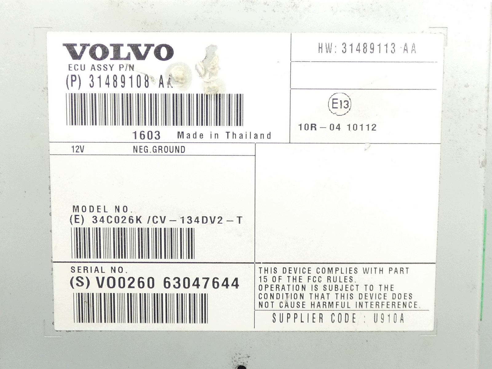 AMPLIFICATORE modulo AUDIO RADIA VOLVO S60 II V60 e LIFT 31489108