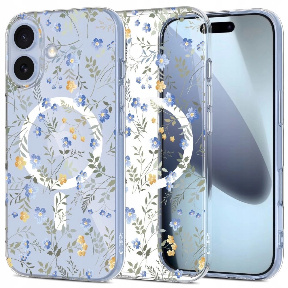 Etui Tech-Protect FlexAir MagSafe na iPhone 17- stokrotki z liśćmi