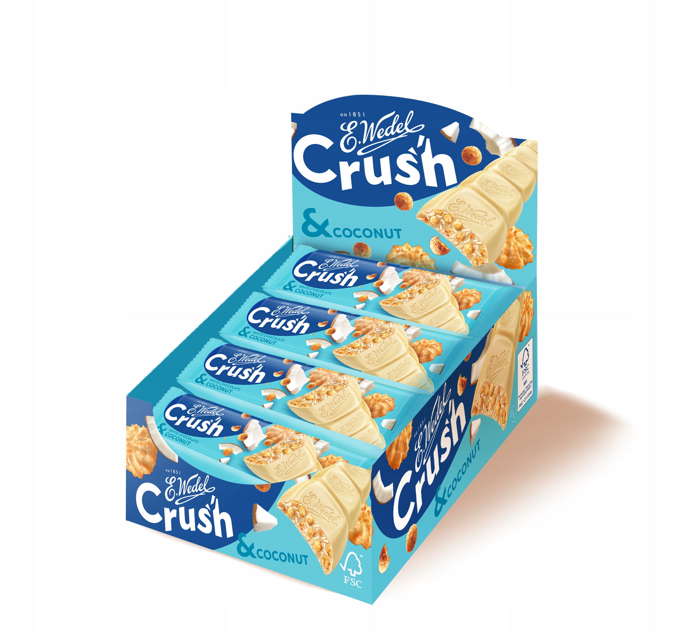 E. Wedel Crush Baton z białej czekolady z ciasteczkami kokosowymi (25x25 g)