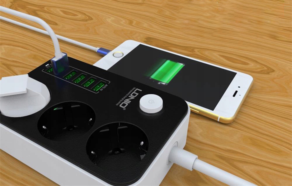 LDNIO LISTWA ZASILAJĄCA PRZEDŁUŻACZ 3 GNIAZDA AC 6XUSB 1,6M WŁĄCZNIK Długość przewodu 1.6 m