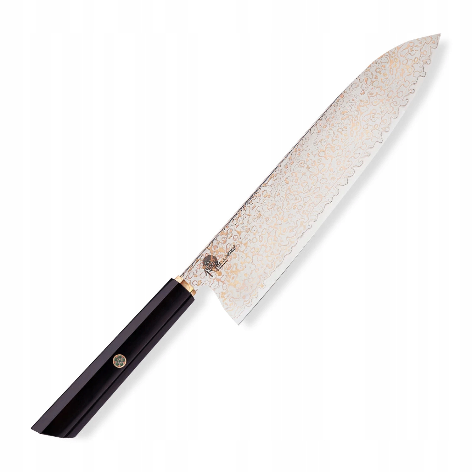 Kuchynský nôž Chef/Gyuto 210 mm Dellinger Resin Black Gold Damascus