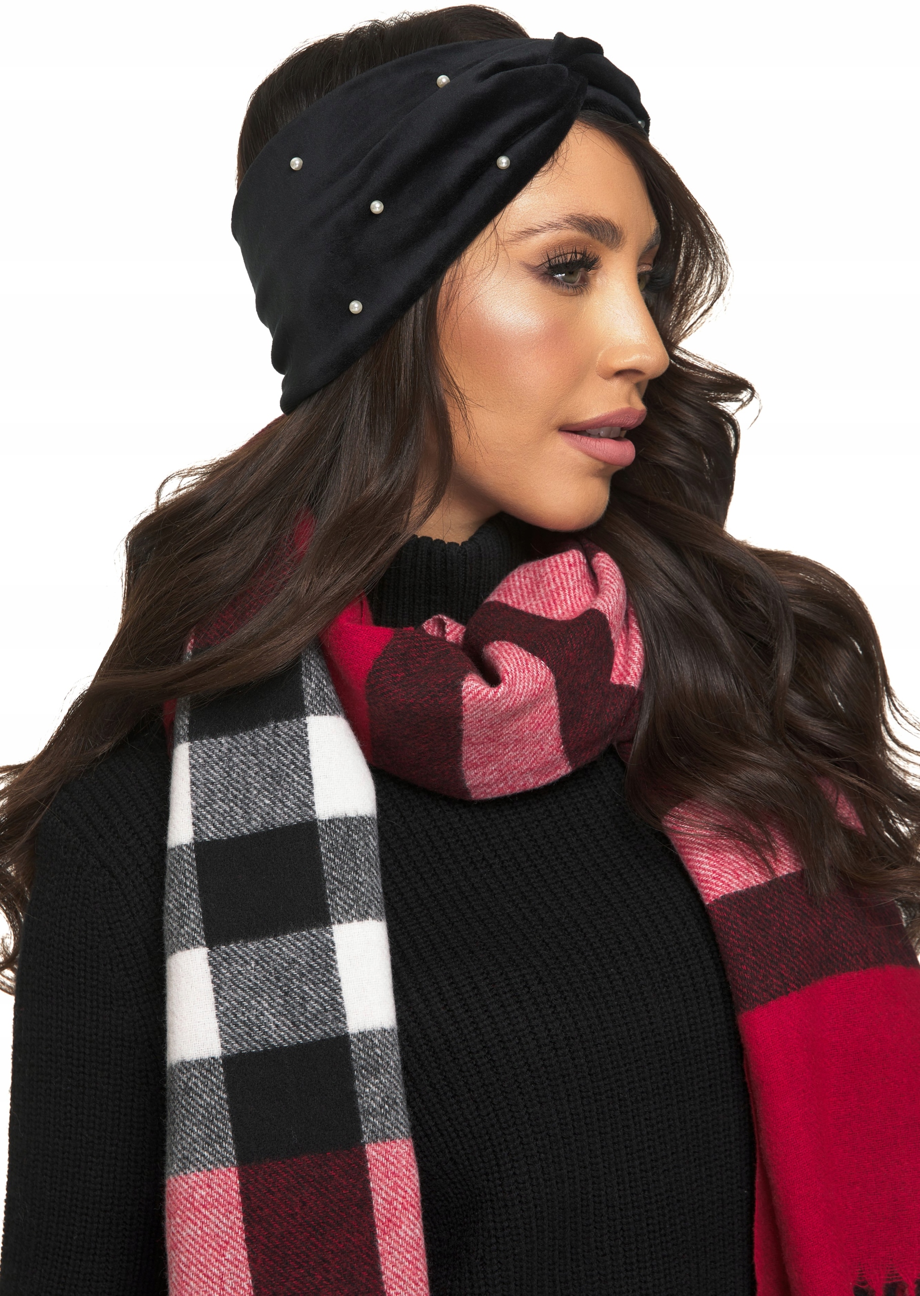 CZARNA OPASKA WELUROWA WĘZEŁ zdobiona perełkami Rozmiar uniwersalny