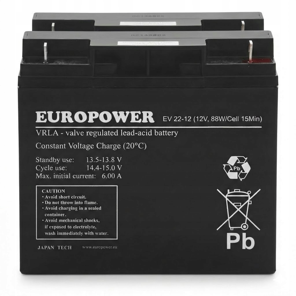 2x Akumulatory Ups 12V 22Ah Europower Ev 22-12 Agm T3 High Rate Ups