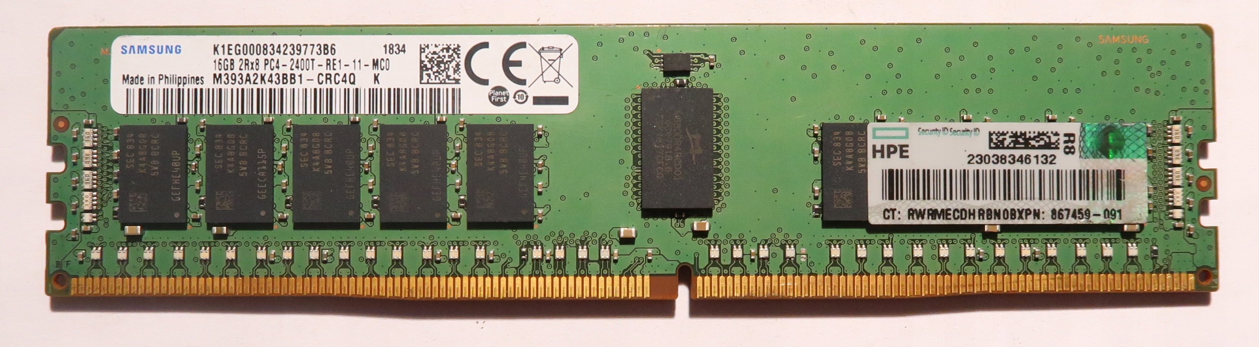Оперативная память 16GB DDR4 Samsung 2400MHz ECC REG