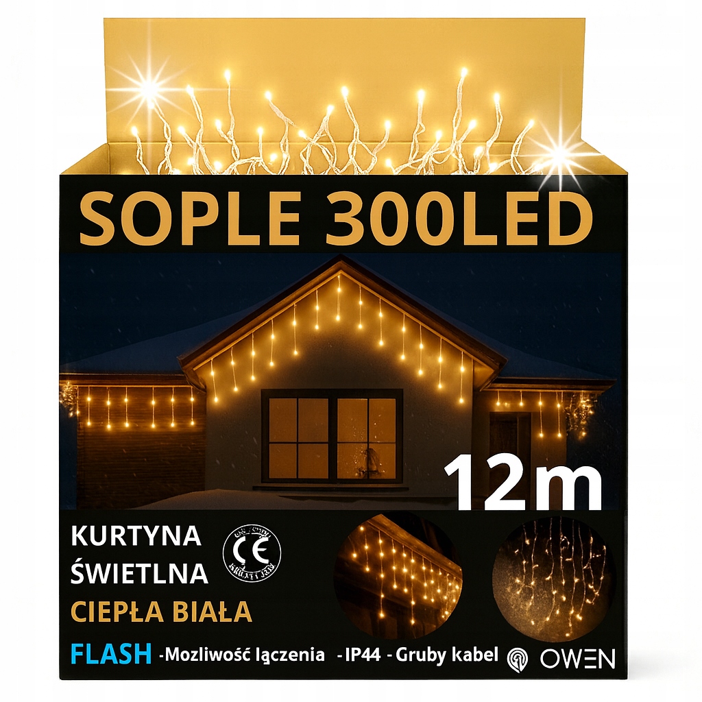 Sople LED 300 ciepły biały Flash IP44 LAMPKI Girlanda Świąteczna ...