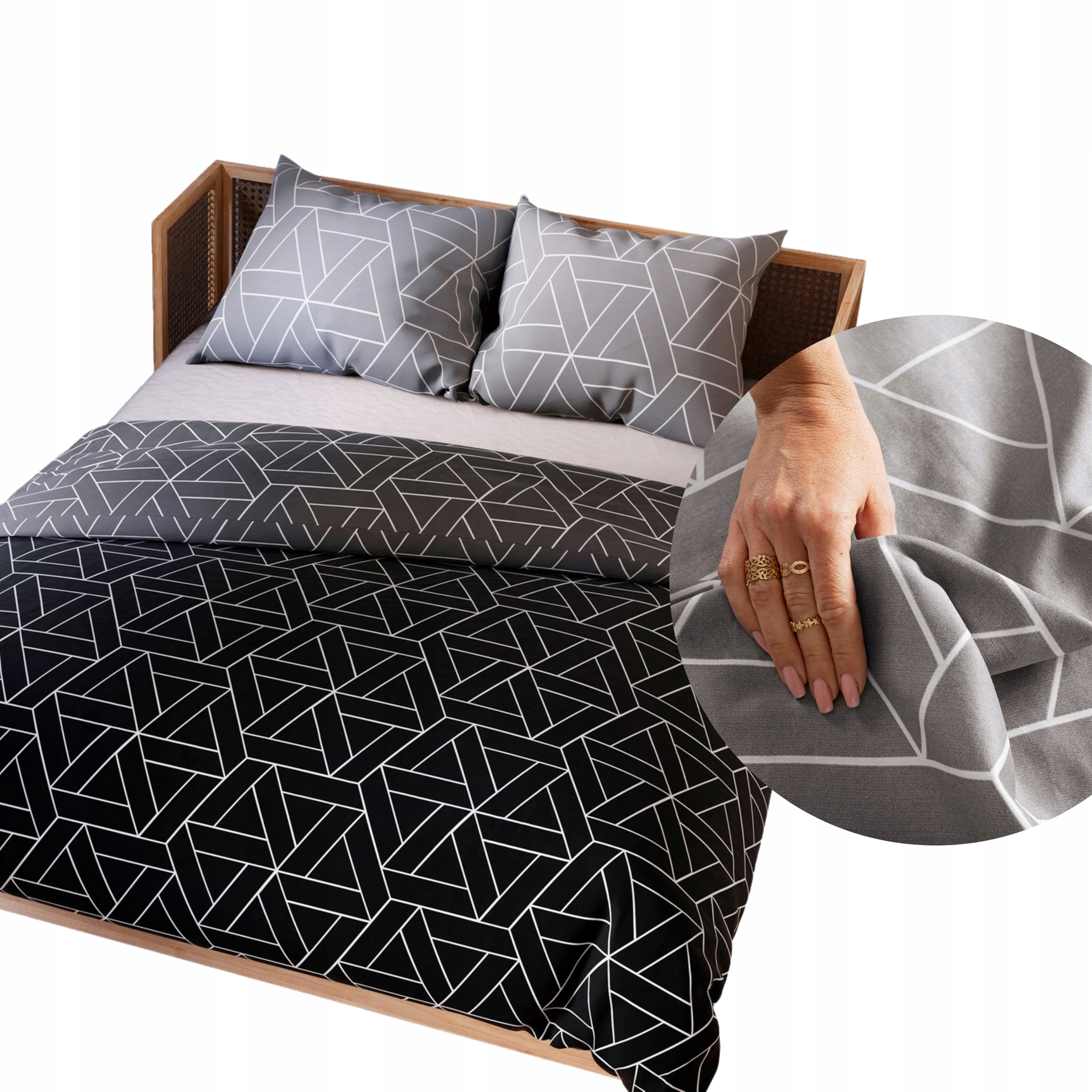 Komplet pościel+2 poszewki 100% Bawełna 160x200wzór czarno-biała dwustronna