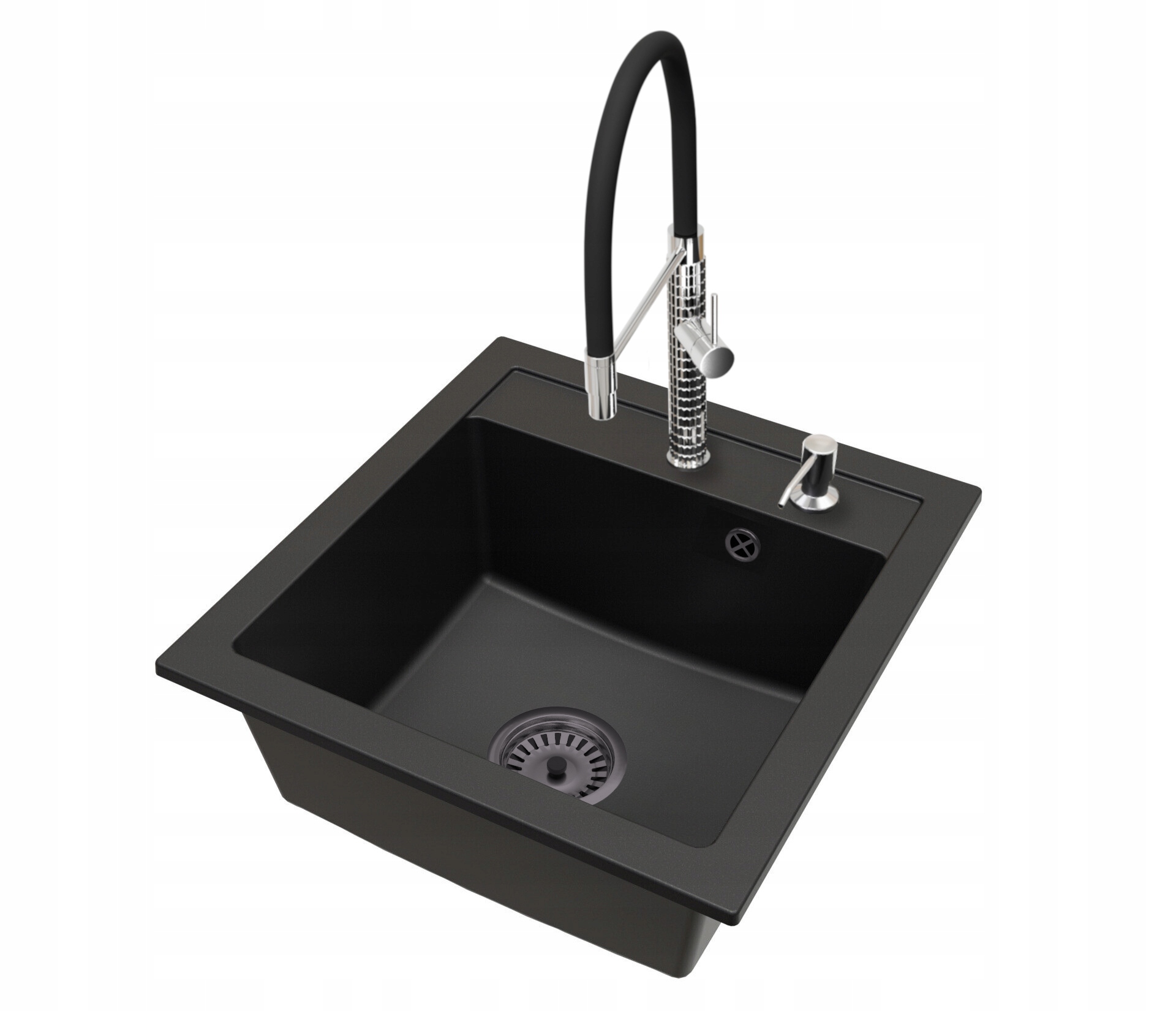 Granitový dřez Černý Baterie Full Pro Chrom Sifon Černý Dávkovač