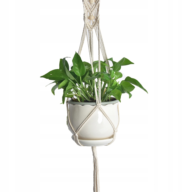 

Kwietnik wiszący +koraliki 95cm makrama Boho 15cm
