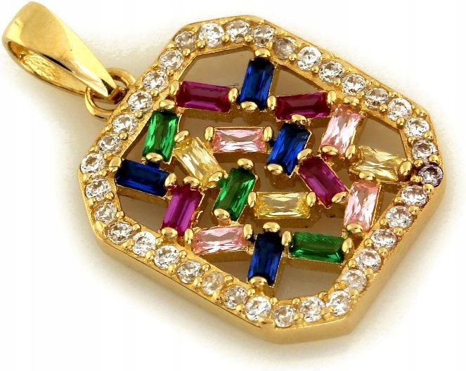 Zlatý přívěsek 585, čtvercové barevné kameny, přívěsek na řetízek