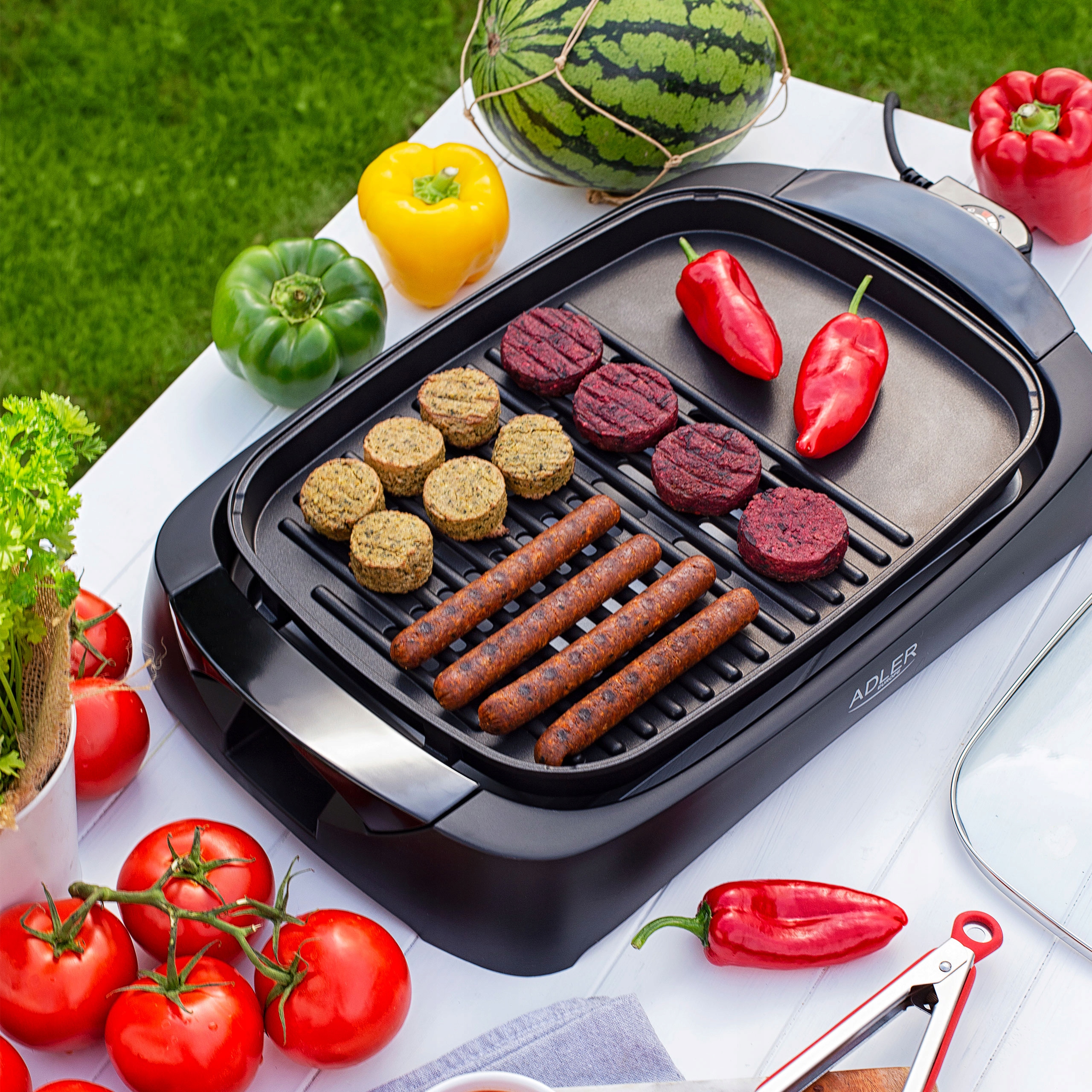 Grill Elektryczny AD 6610 3000W 2 Pola Grzejne Szklana Pokrywa