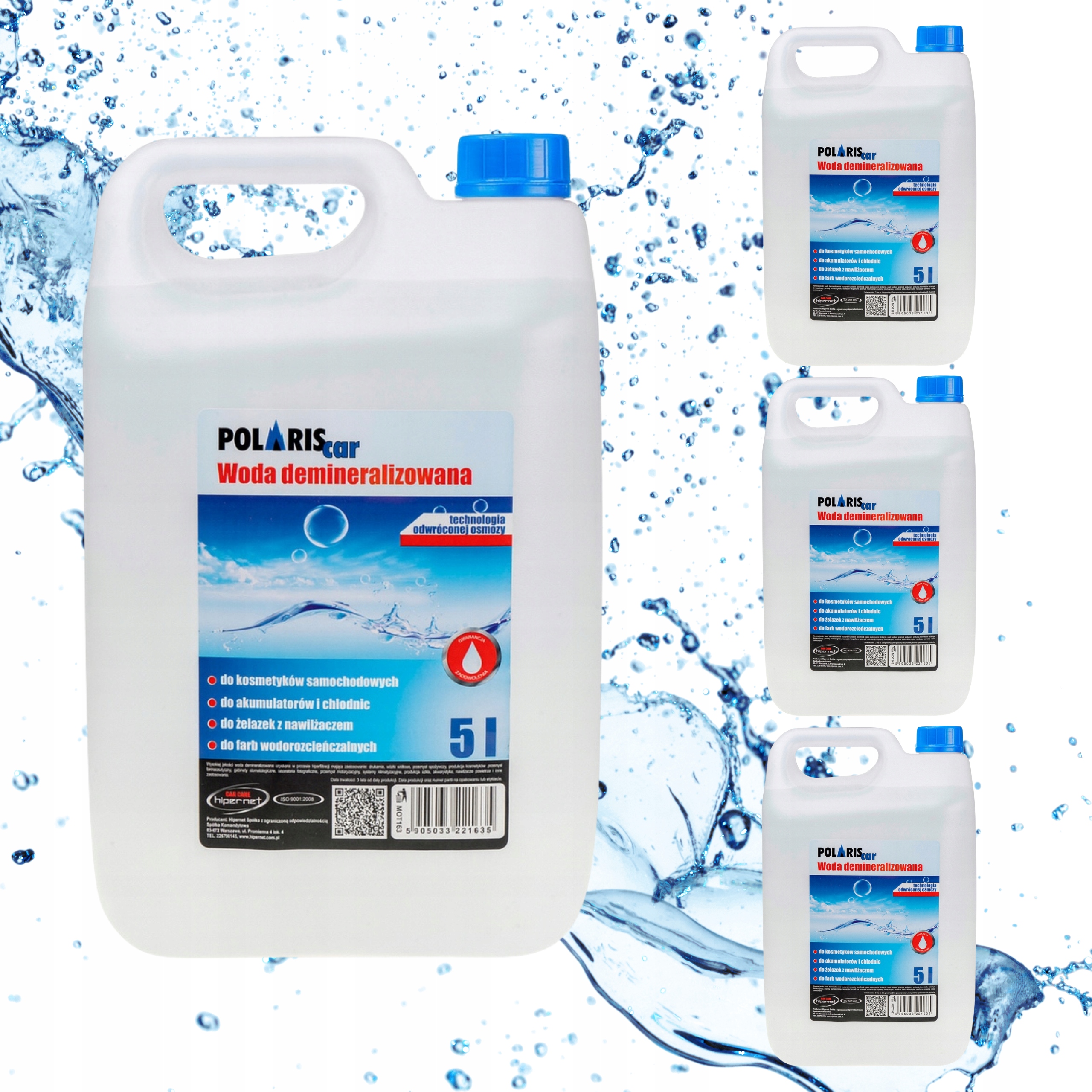 ZESTAW WODA DEMINERALIZOWANA POLARISCAR 20L 4×5L KRYSTALICZNA