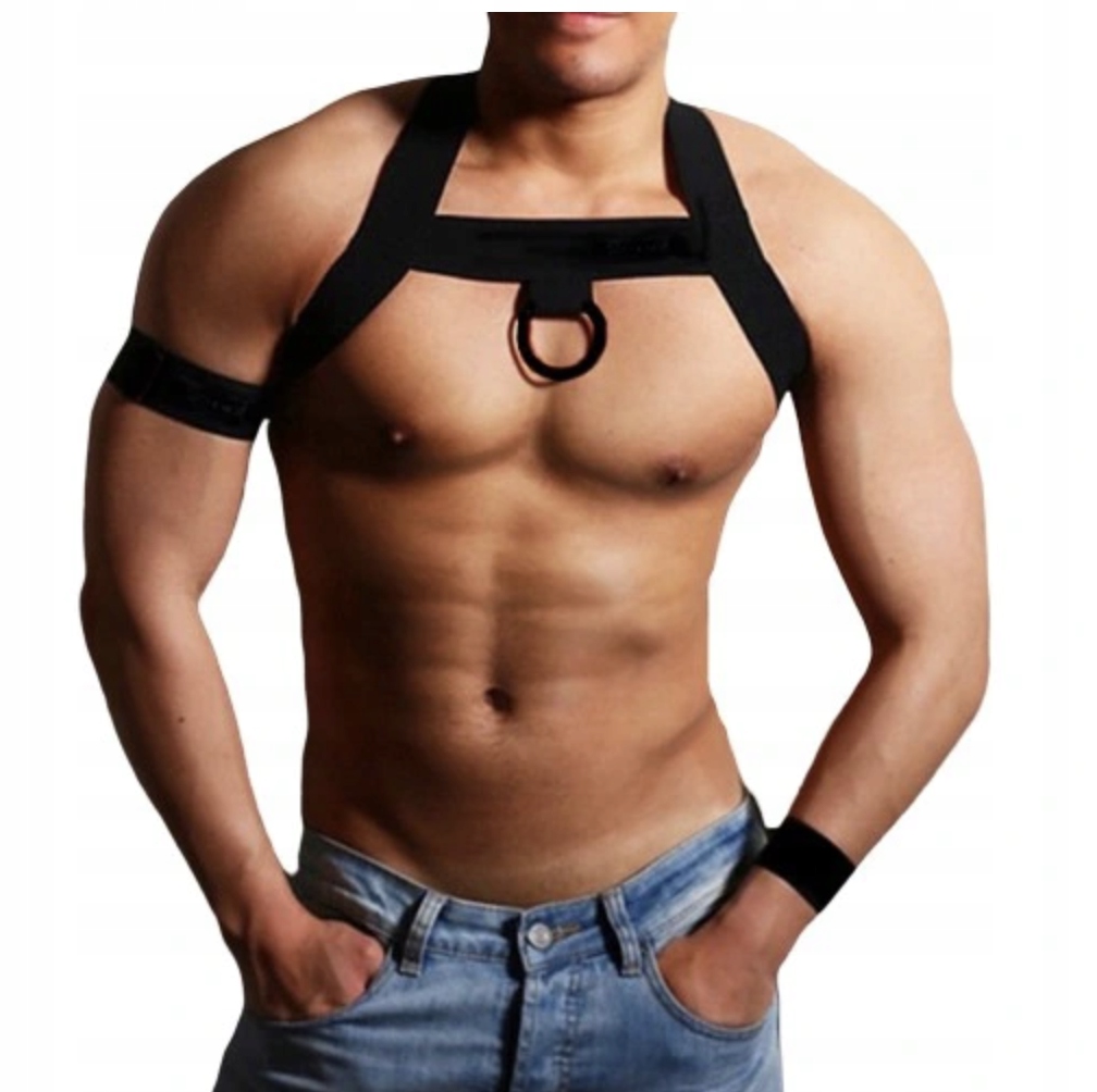 HARNESS MĘSKI ELASTYCZNA UPRZĄŻ +OPASKA +RING L/XL Model H-BACK+FRONTRING