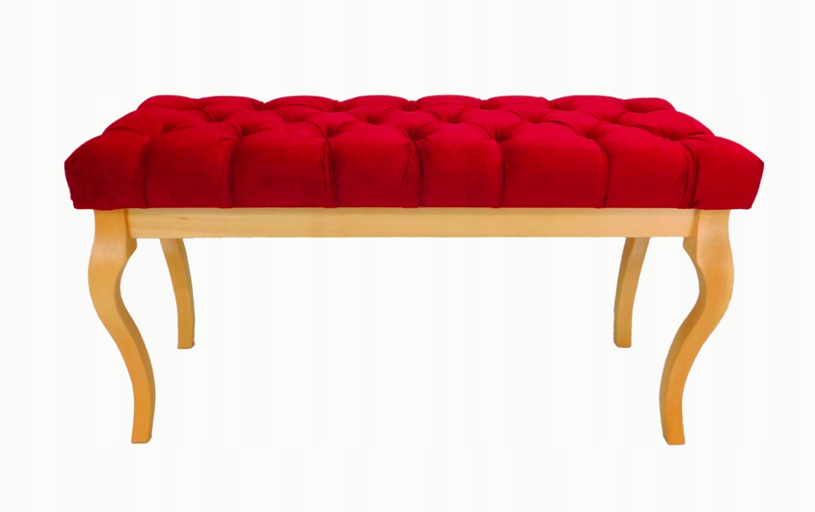 Čalúnená lavica červený velúr drevo buk lak 105x40 cm H 55 cm