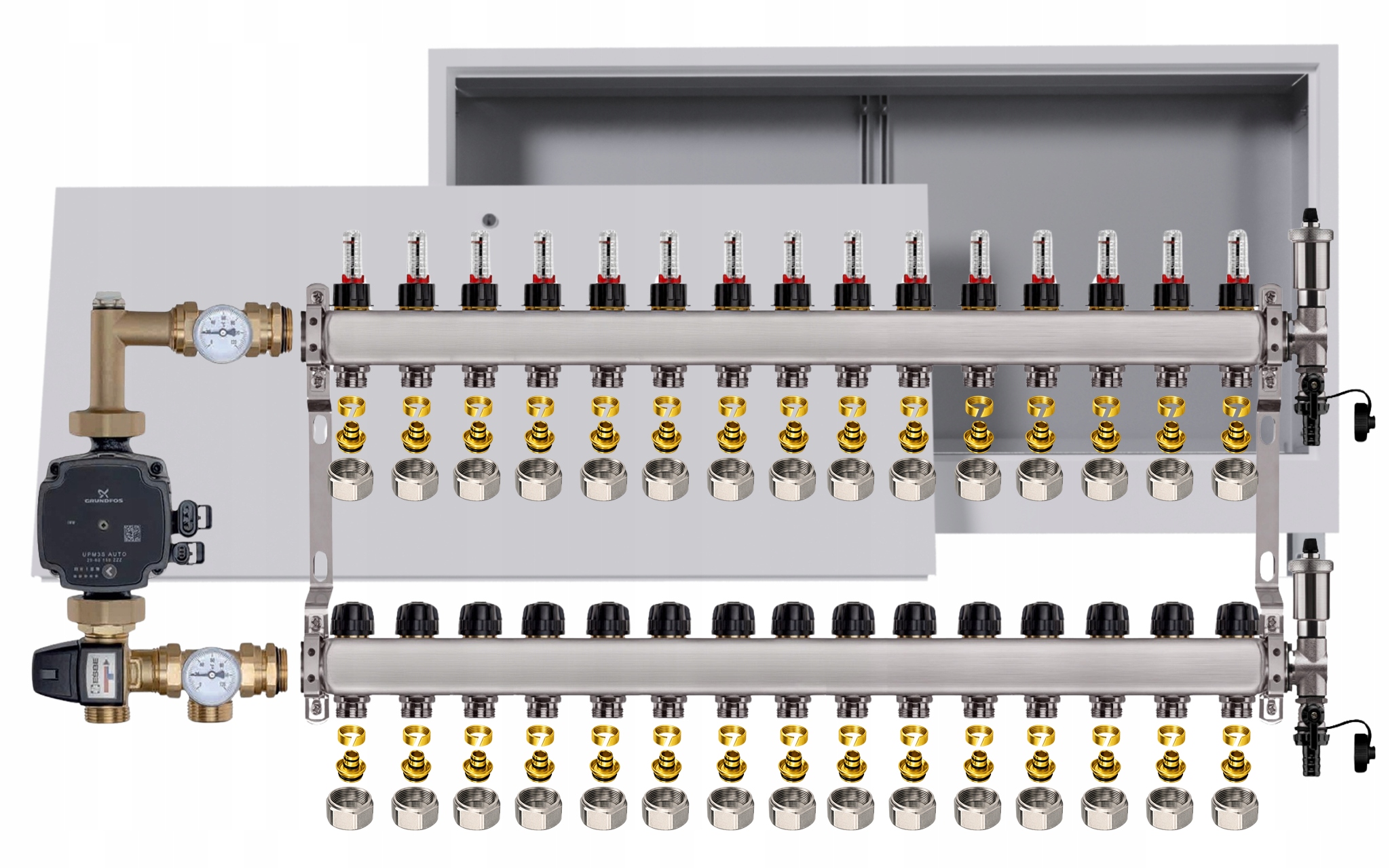 Nerezový rozdělovač pro podlahovku 15 box Pompa Grundfos Pex