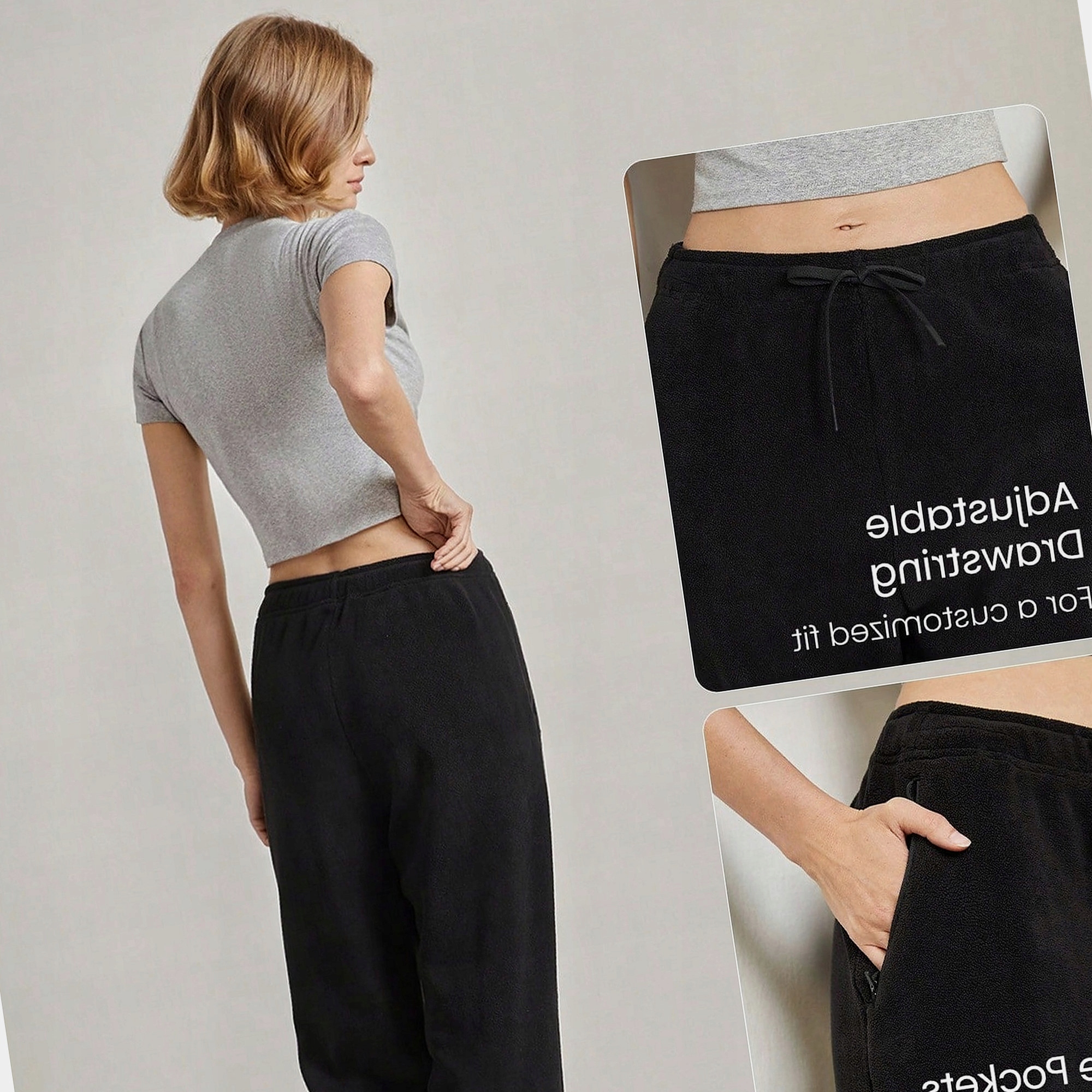 Spodnie Damskie Z Polaru Czarne Z Kieszeniami Z Zamkiem Do Ćwiczeń M 38