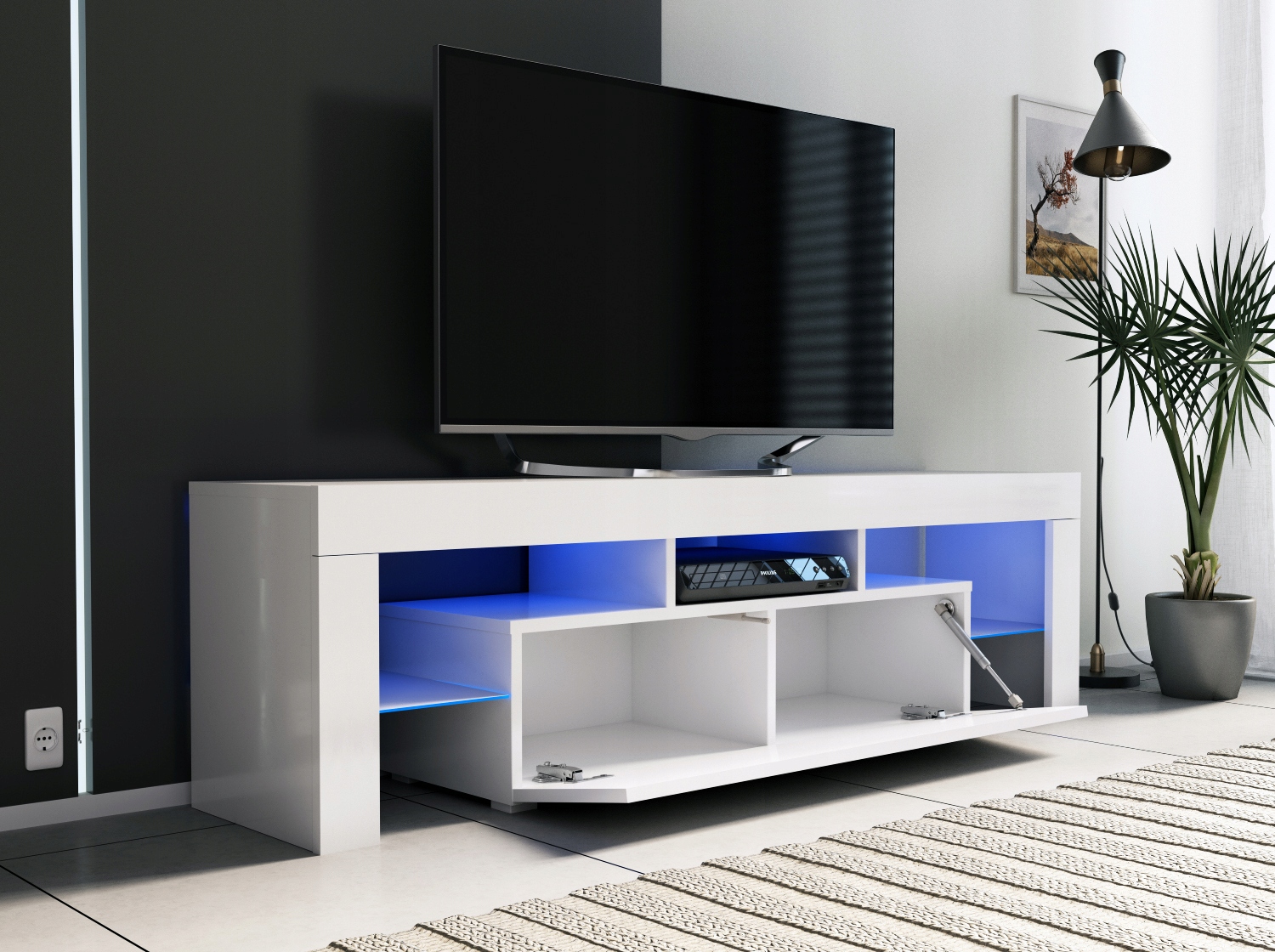 KOMODA Szafka RTV czarny mat + dąb wotan 160cm Marka Fargo