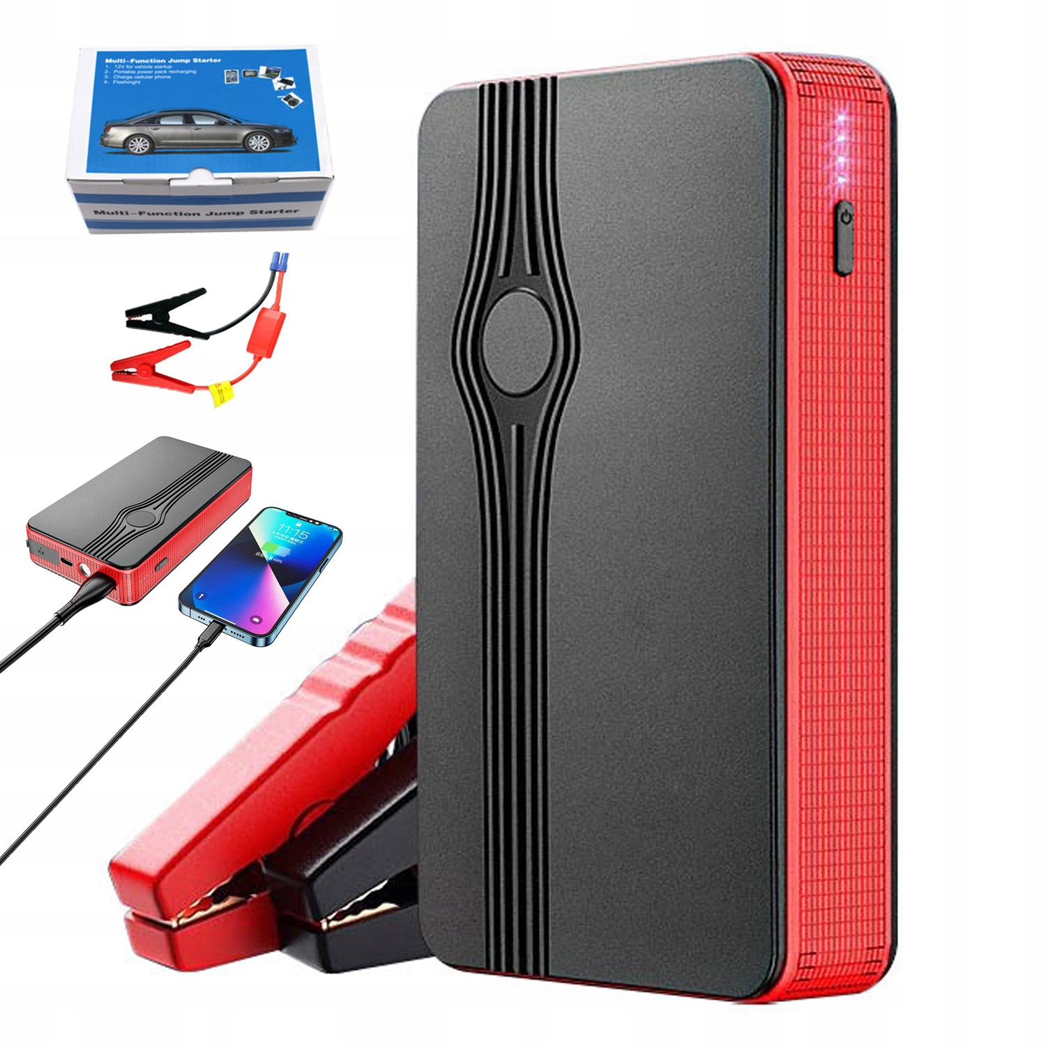 Jump Starter Startovací Powerbanka Do Auta 12V 12000mAh S Led Svítilnou A Taškou