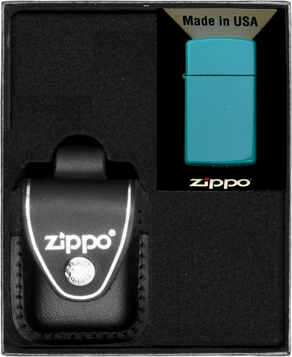 Sada Zippo Zapalovač Flat Turquoise Slim Dárková sada No3