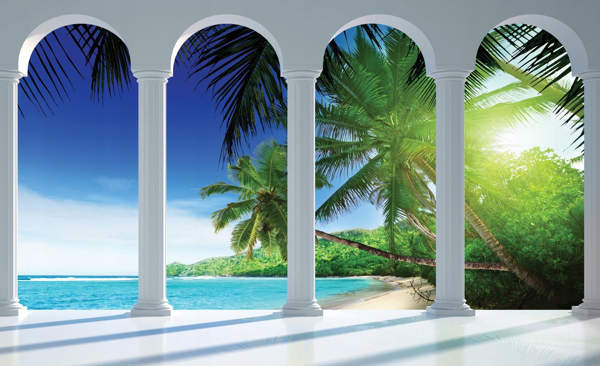 Fototapeta Pláž s palmami Perspektiva Rajský relax 300x210 lepidlo