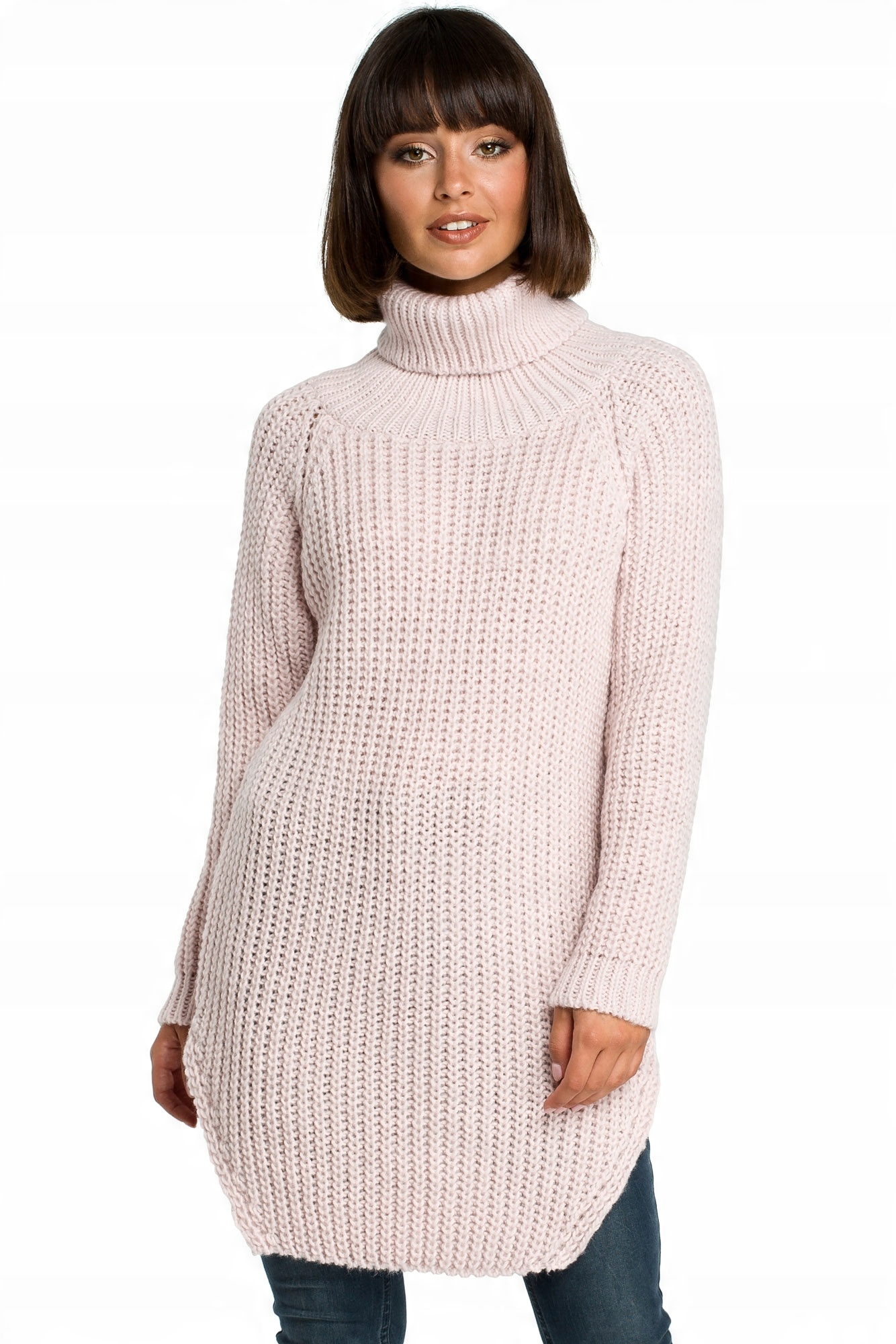 

Be Knit BK005 Długi Sweter Z Gol *OneSize* Różowy