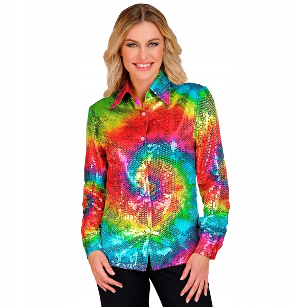 Dámská Flitrová Košile Vícebarevný Kruh Karneval Silvestr Party XXL