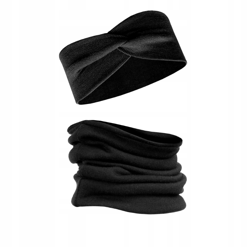 

Komplet damski opaska komin 100% merino czarny