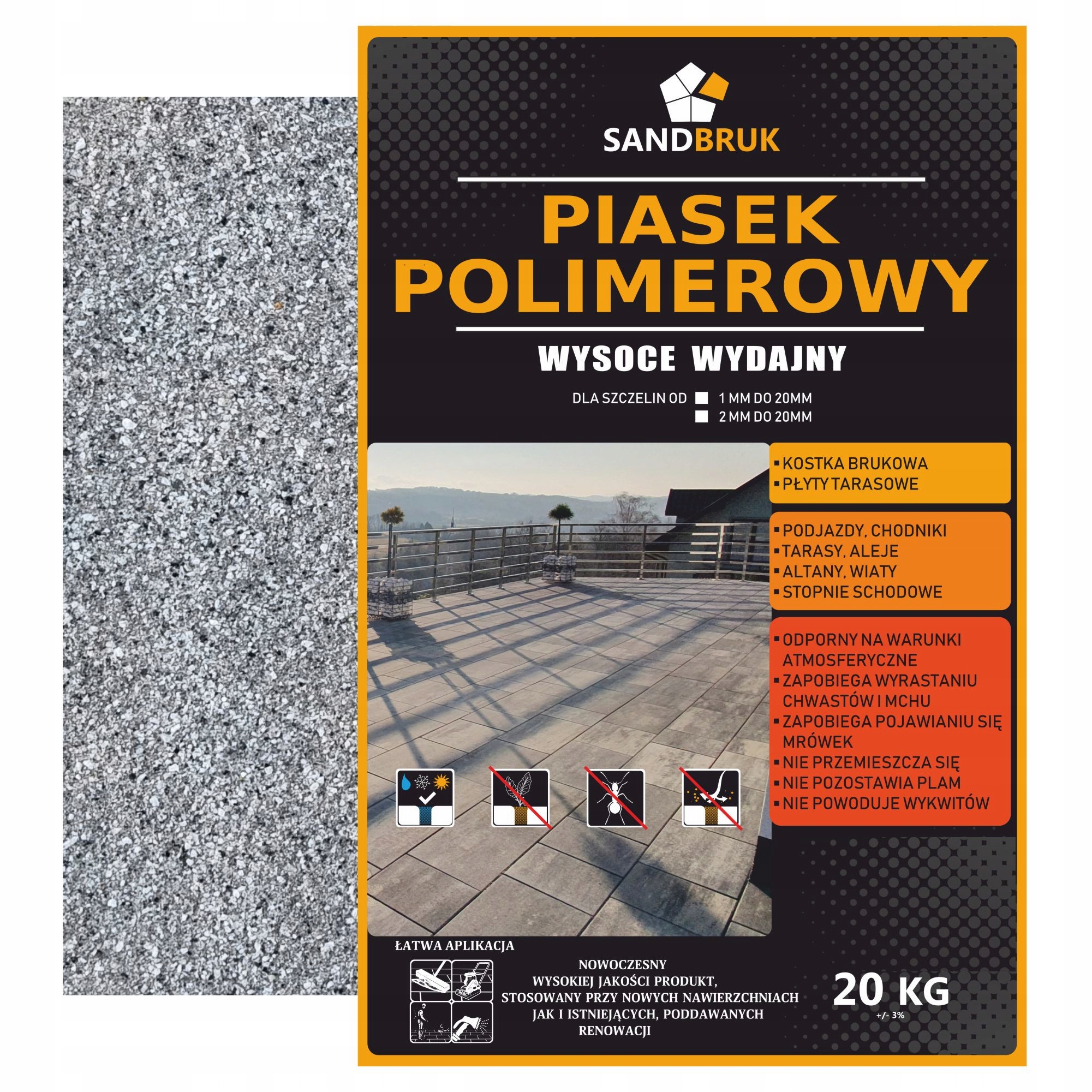 Piasek Polimerowy SandBruk Fuga Do Kostki Brukowej Jasny Szary 10 kg..