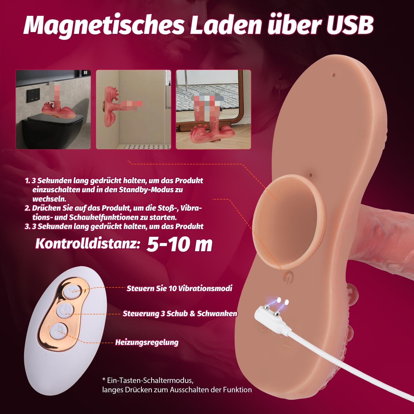 SITANDRIDE Wibrator Dildo Z Funkcją Pchnięcia 10 Trybów Wibracji — miniatura 7