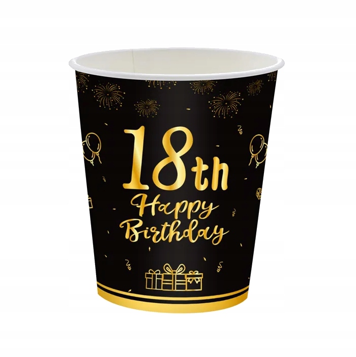 Kubeczki papierowe 18 urodziny 250ml 6szt PARTY IMPREZA OSIEMNASTKA