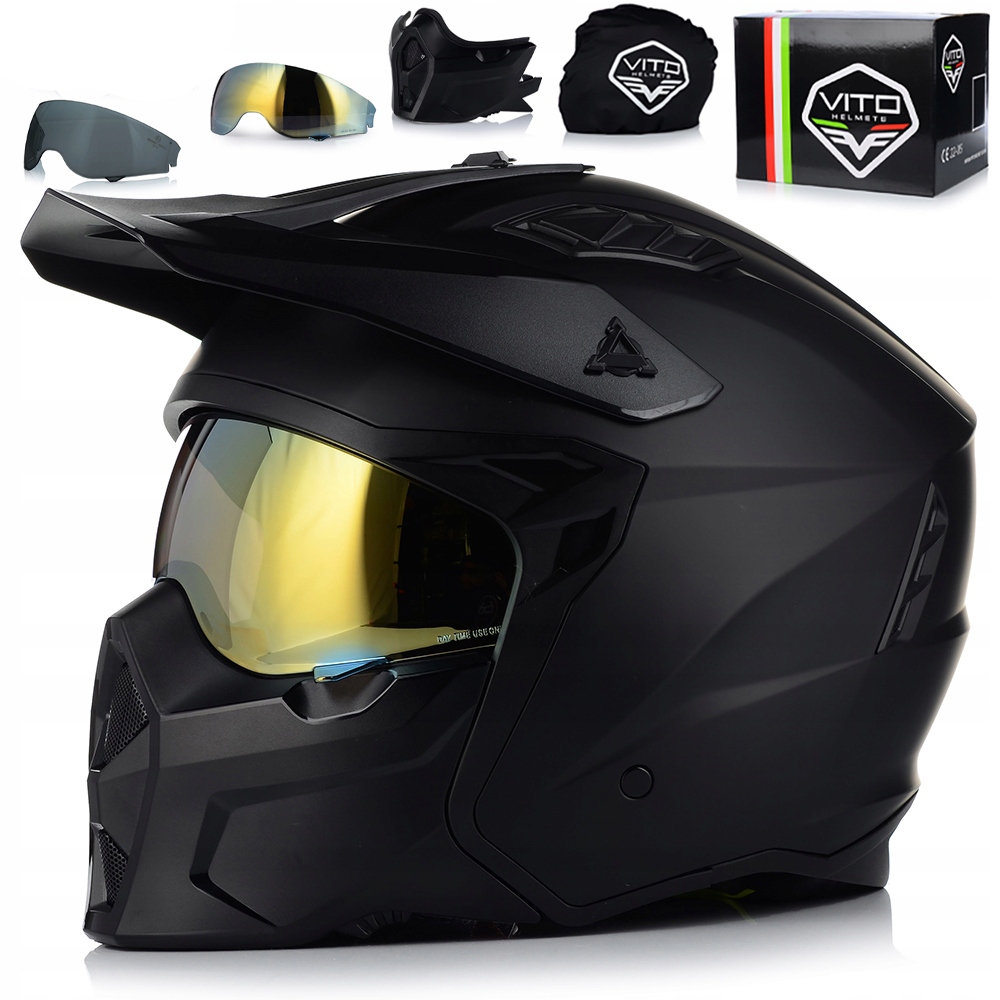 Motocyklová Prilba 4v1 Vito Predator Matt Odnímateľná Čepeľ Strieška 2x Sklo