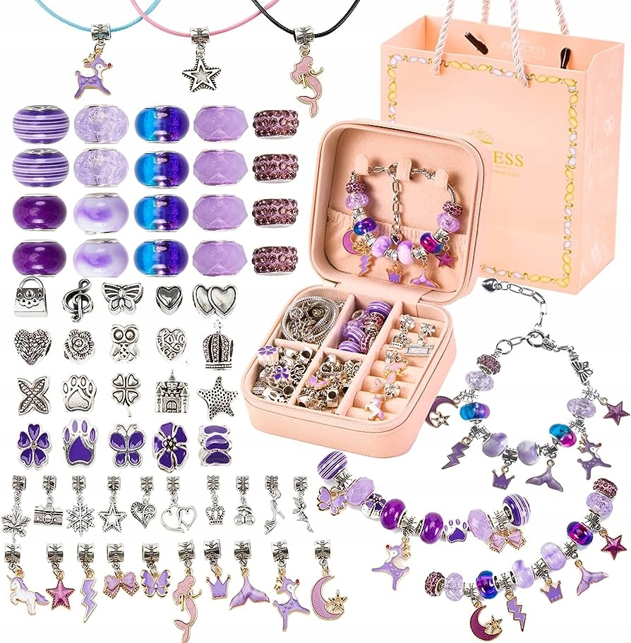 Zestaw do Robienia Bransoletek Koraliki do Tworzenia Biżuterii CHARMS Torba Szerokość produktu 10 cm