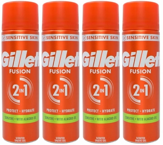 Gillette Fusion Sensitive gel na holení 4 x 200 ml