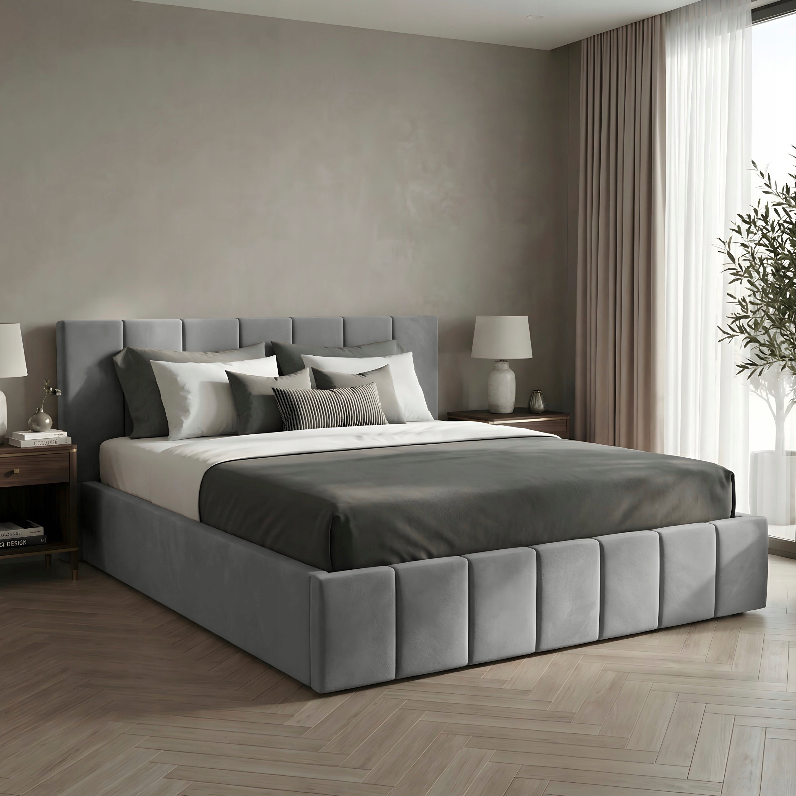 Čalouněná Postel Do Ložnice 160x200 Lůžko Premium S Úložným Prostorem Šedá