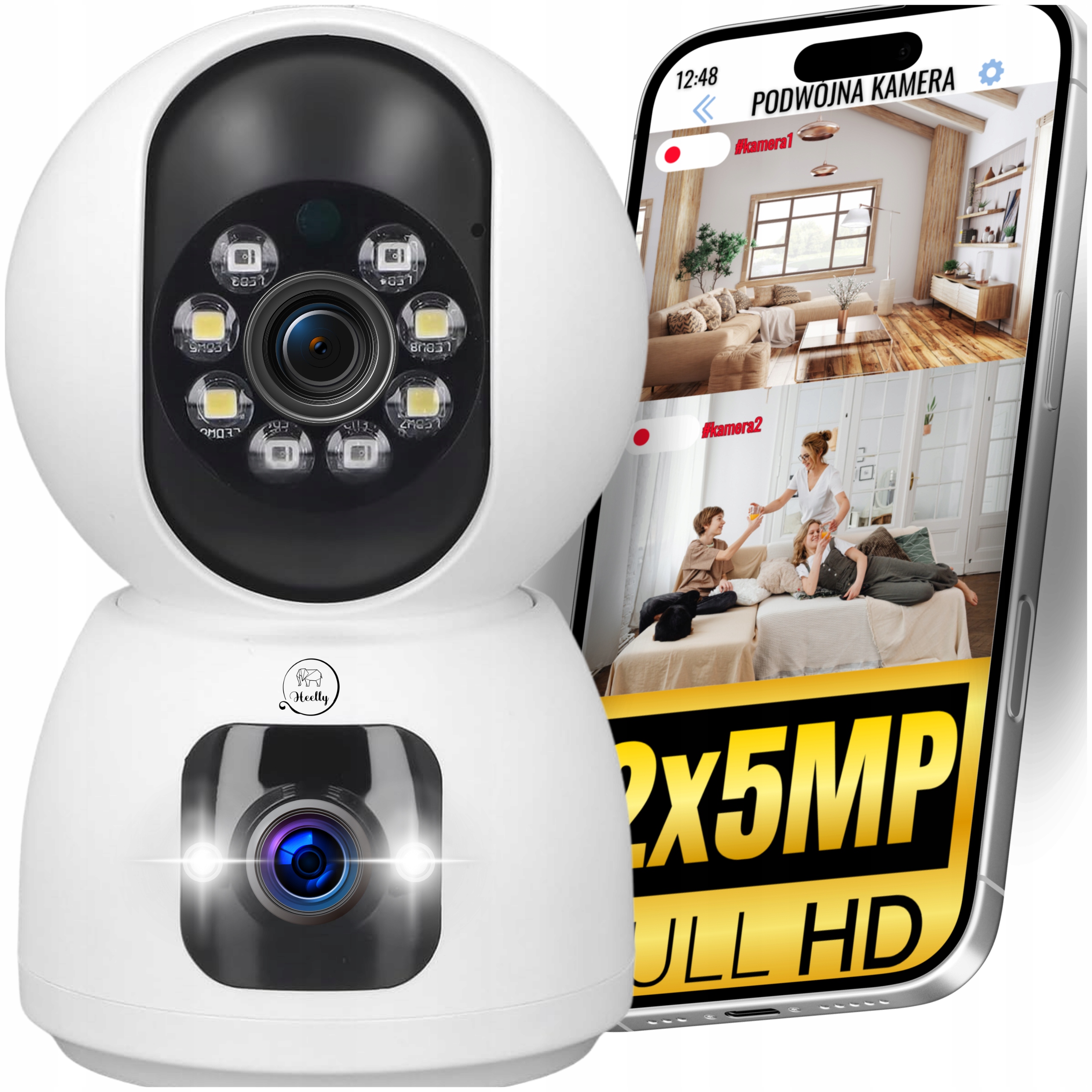Podwójna kamera 2x5MP zoom wewnętrzna obrotowa IP WiFi alarm detekcja FHD