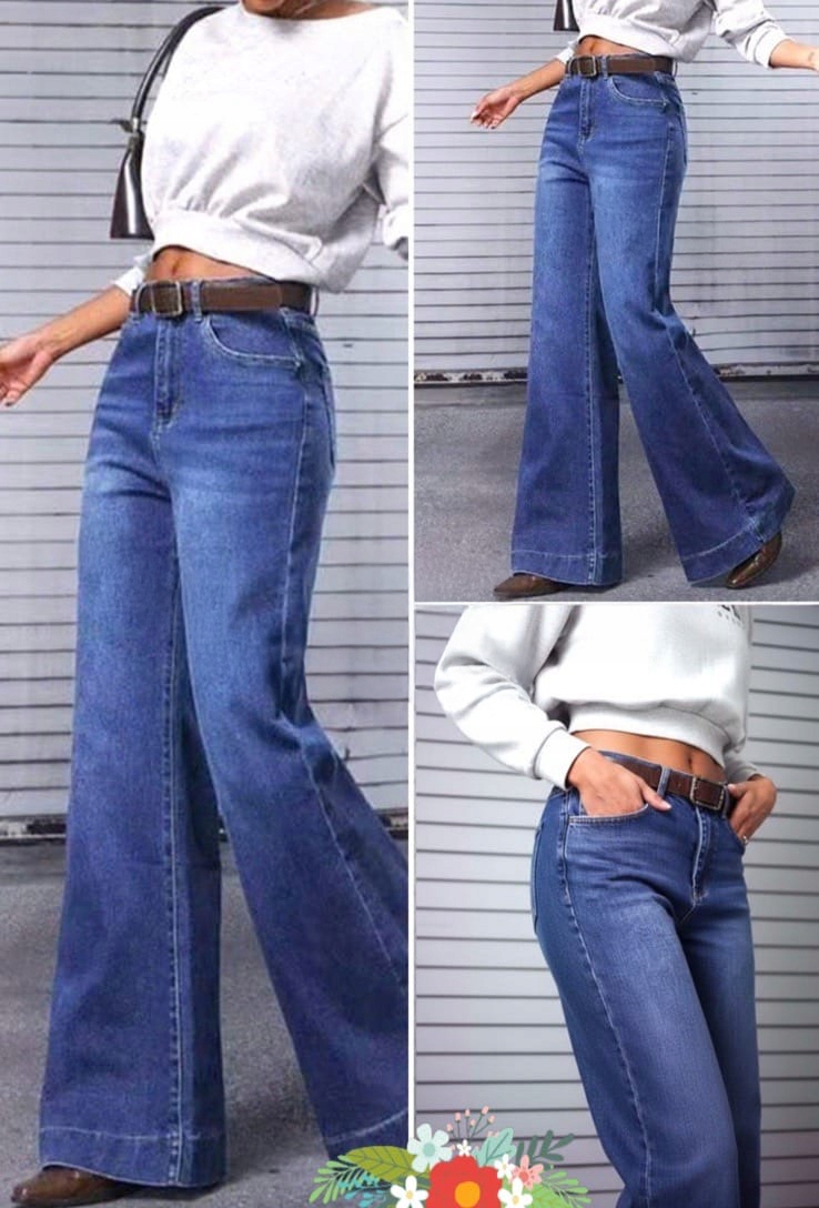 M.Sara Spodnie Damskie Jeansy Szerokie Nogawki Wysoki Stan 44/XXL