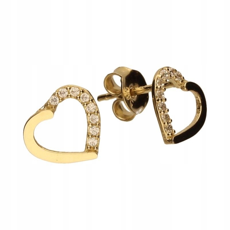 Zlaté náušnice se srdíčky a kubickými rámeček 1,14g