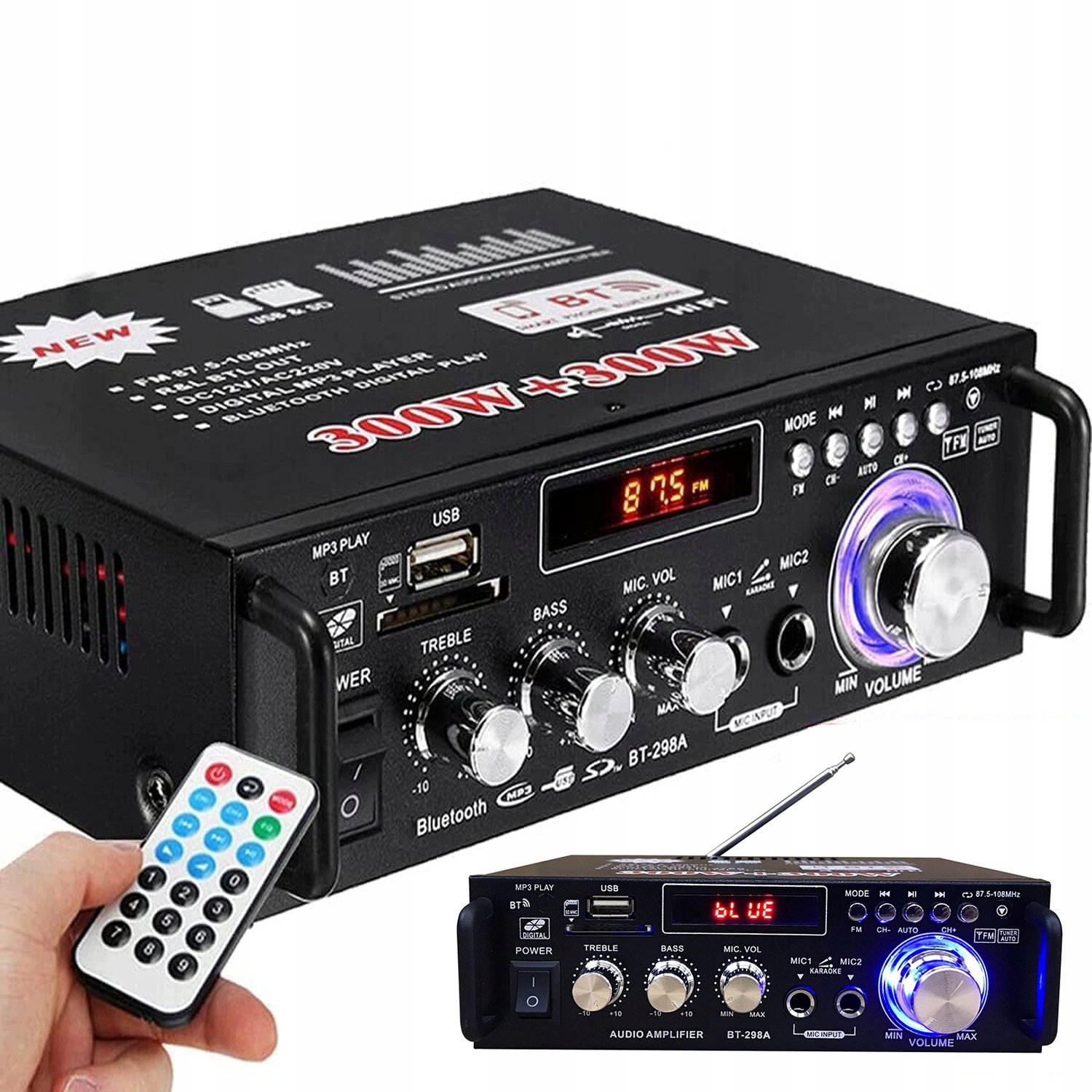 Bluetooth Stereo Zesilovač Fm Rádio 300 W 300 W