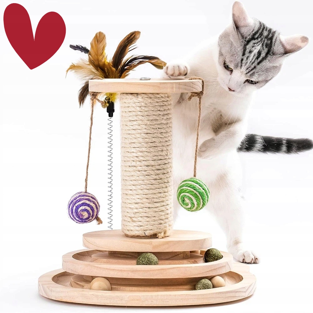 Hračka Pro Kočky Škrabadlo Věž 4V1 Sloupek Míčky Kuličky Pírko