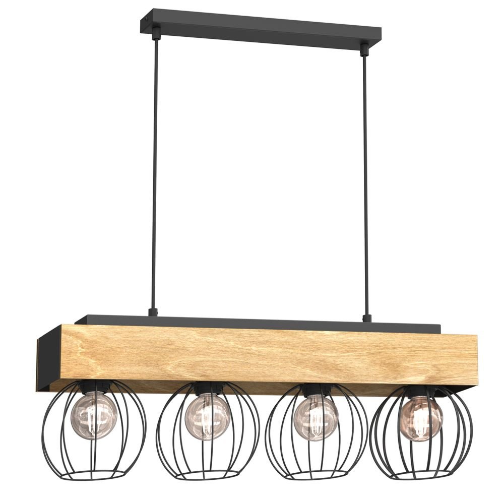 Drevená závesná lampa so štyrmi drôtenými tienidlami Menton 1641 Luminex