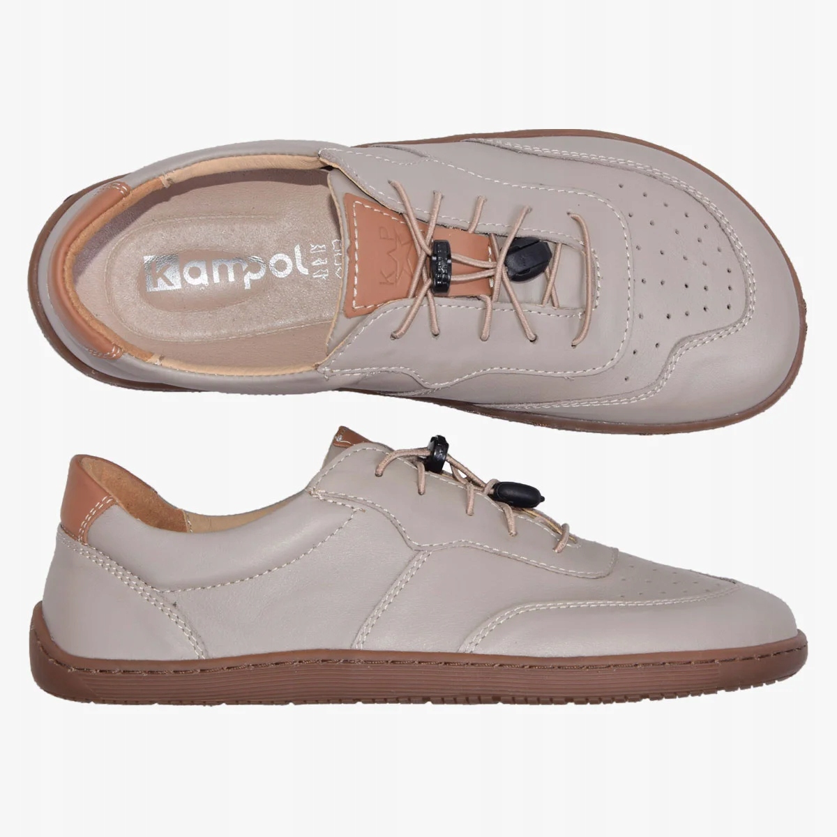 Dámské Barefoot Boty Minimalistické Kožené Široké Béžové Kampol 37