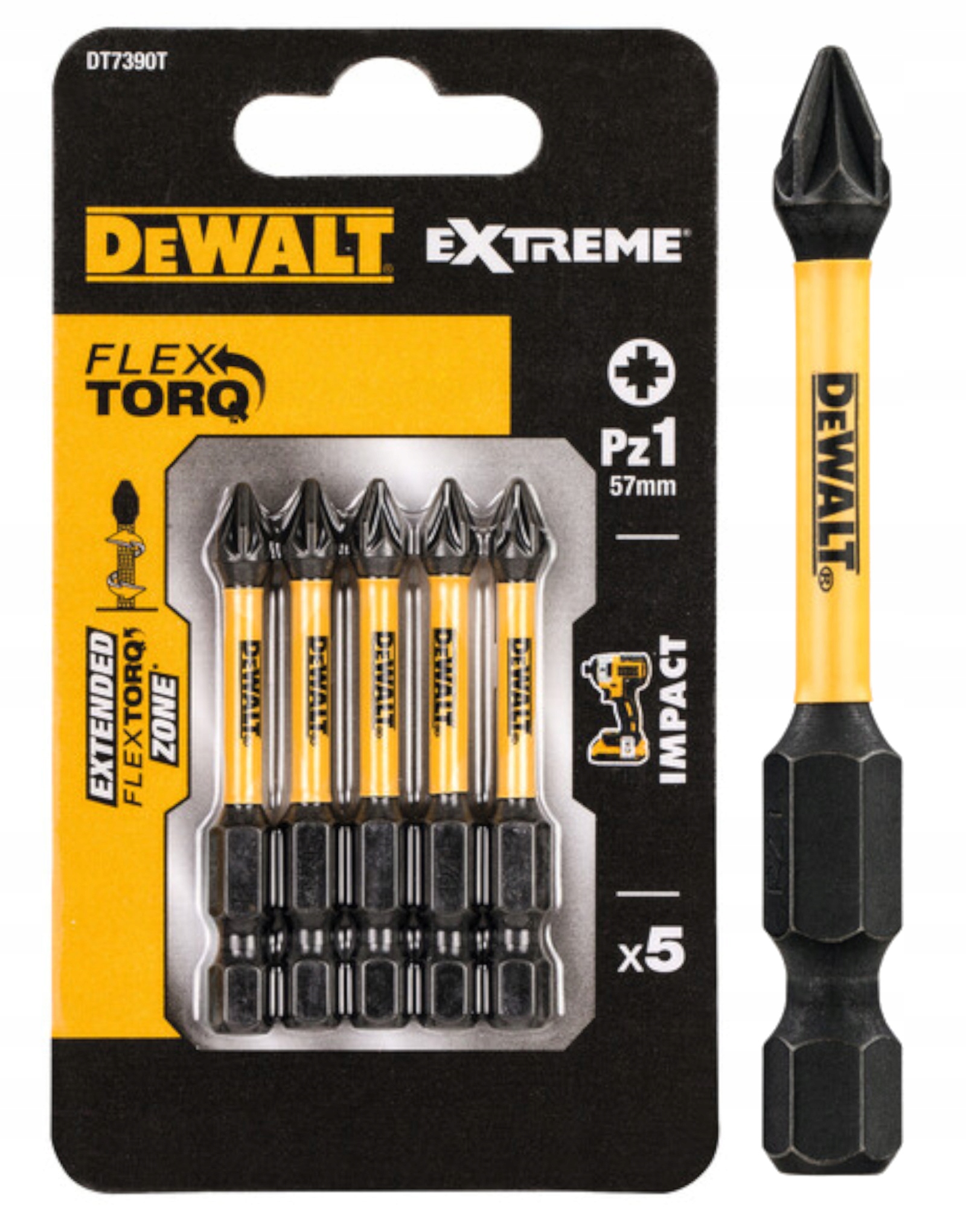 

Zestaw Bitów końcówek udar 1/4" Pz1, 5szt. DeWALT