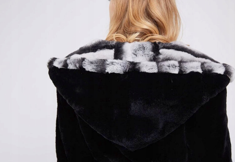 Płaszcz Futro naturalne Królik Rex Chinchilla 46 Kolor czarny