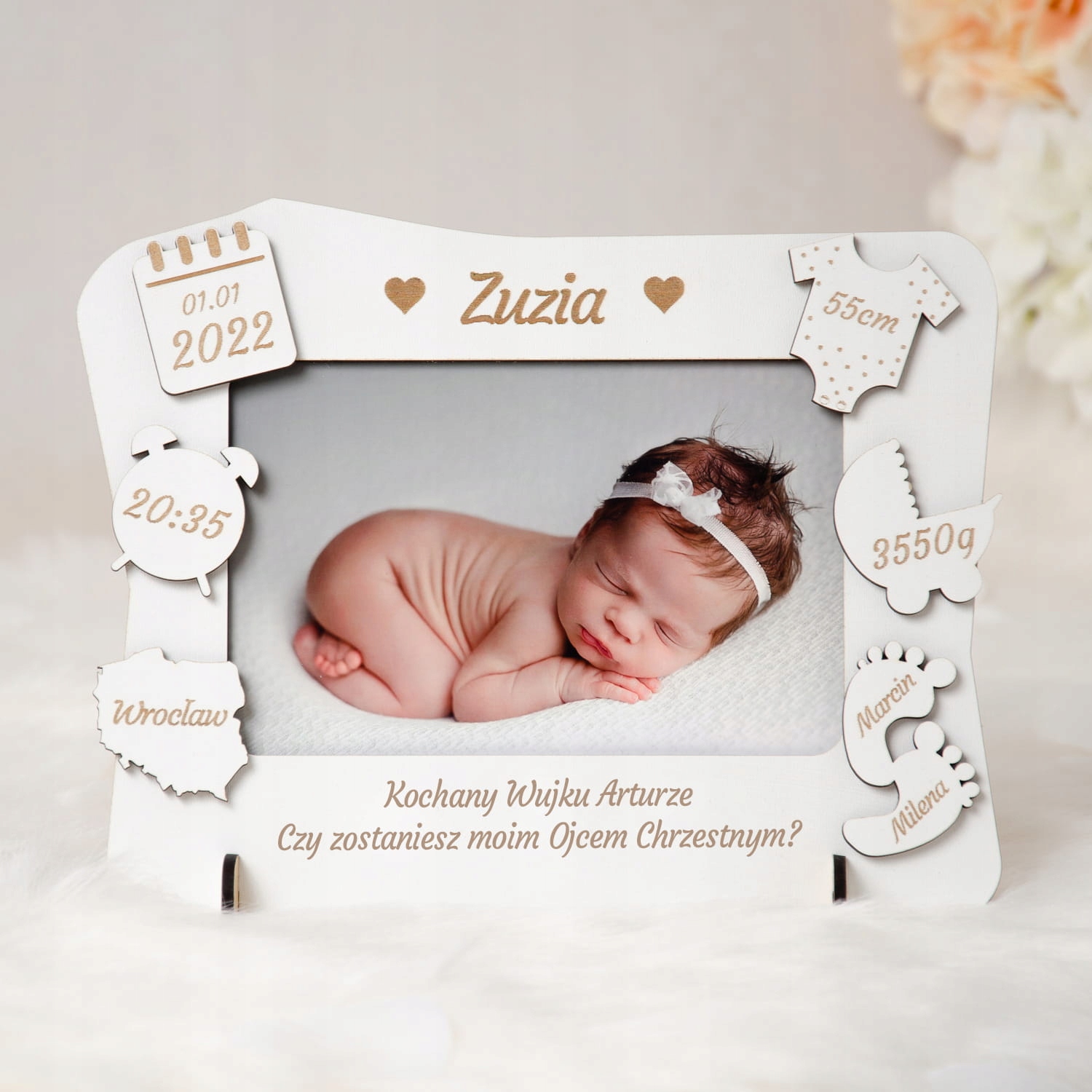 Ramka metryczka prośba o zostanie chrzestnym Wysokość produktu 17 cm