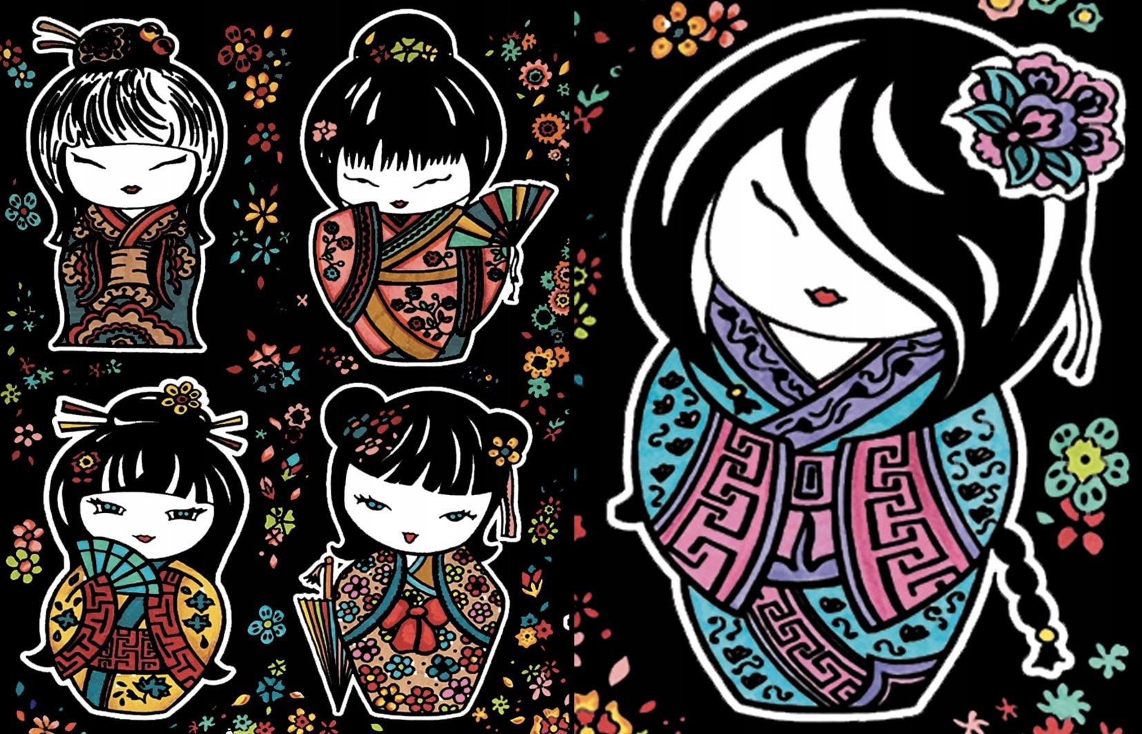 Notatnik A5 Z Kolorowanką Welwetową Kokeshi