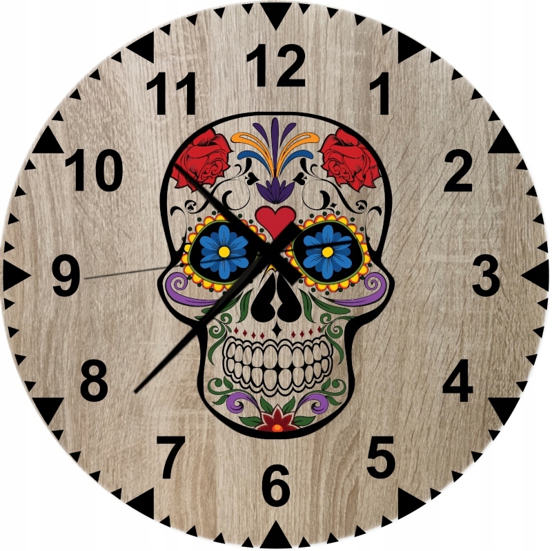 Nástěnné hodiny s barevným potiskem Lebka dia de muertos 45 cm