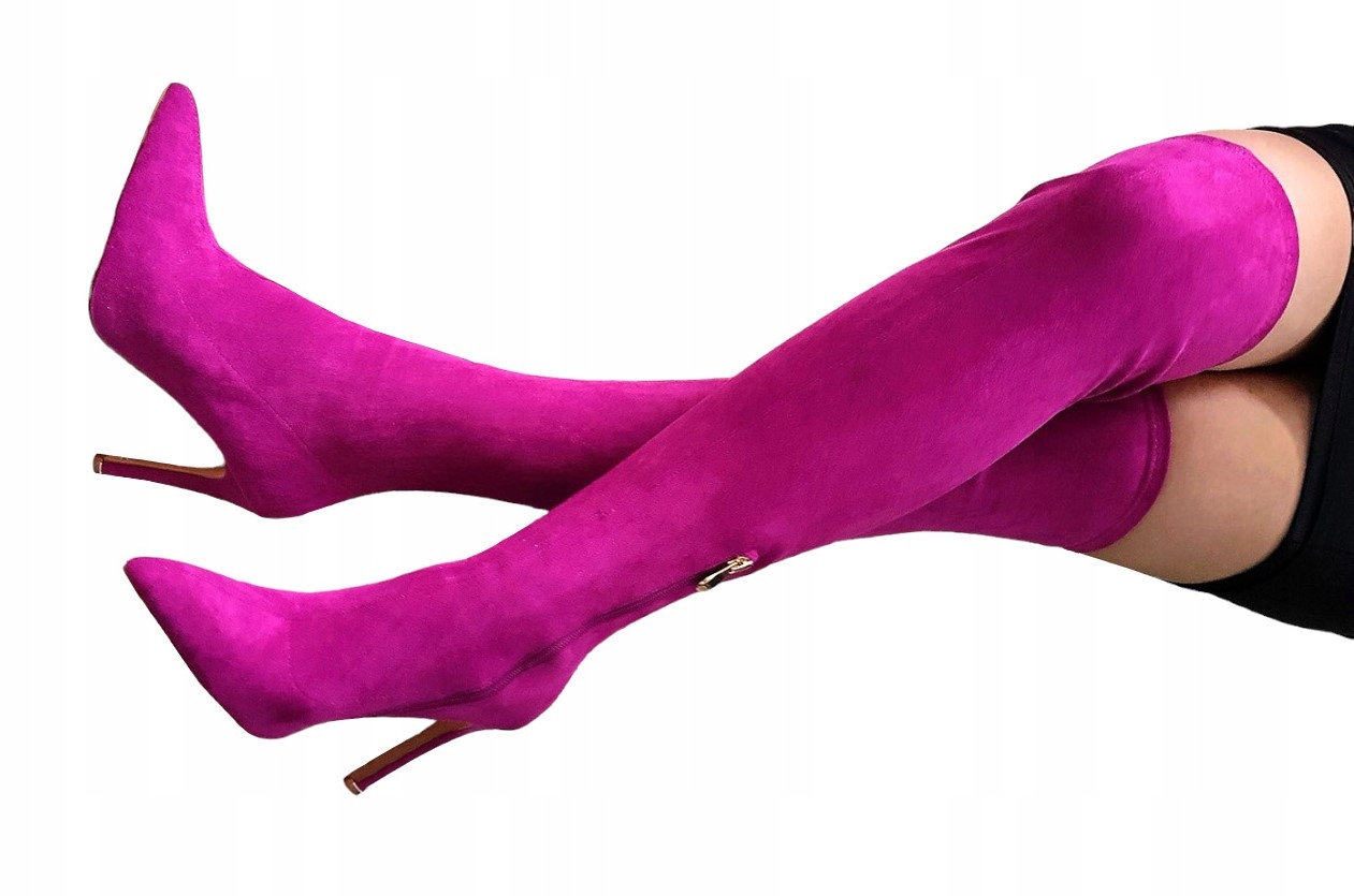 FUKSJA BUTY KOZAKI MUSZKIETERKI ZA KOLANO NA SZPILCE ZAMSZ 36