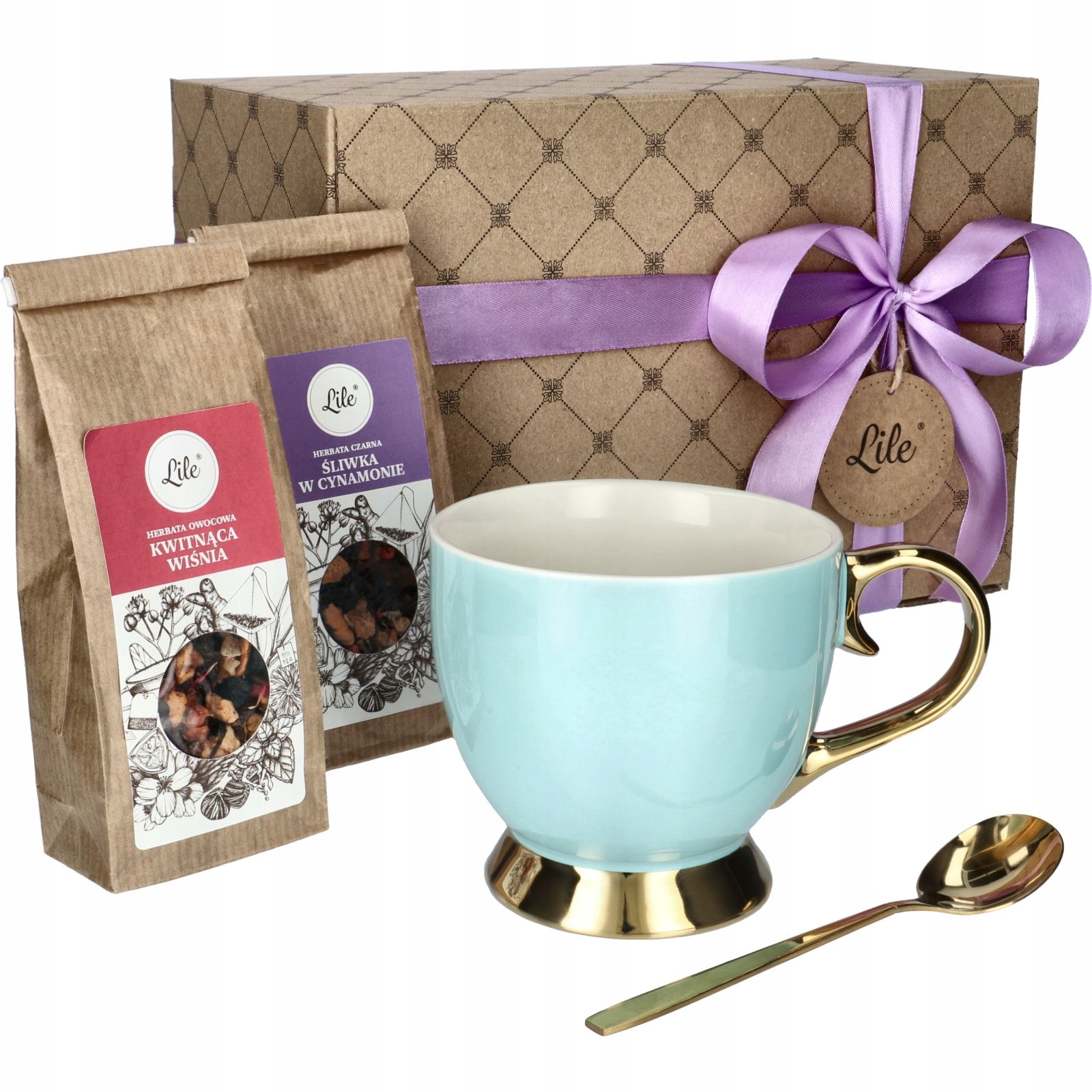 Šálek a čaj dárek krabička ozdobná sada k svátku výročí