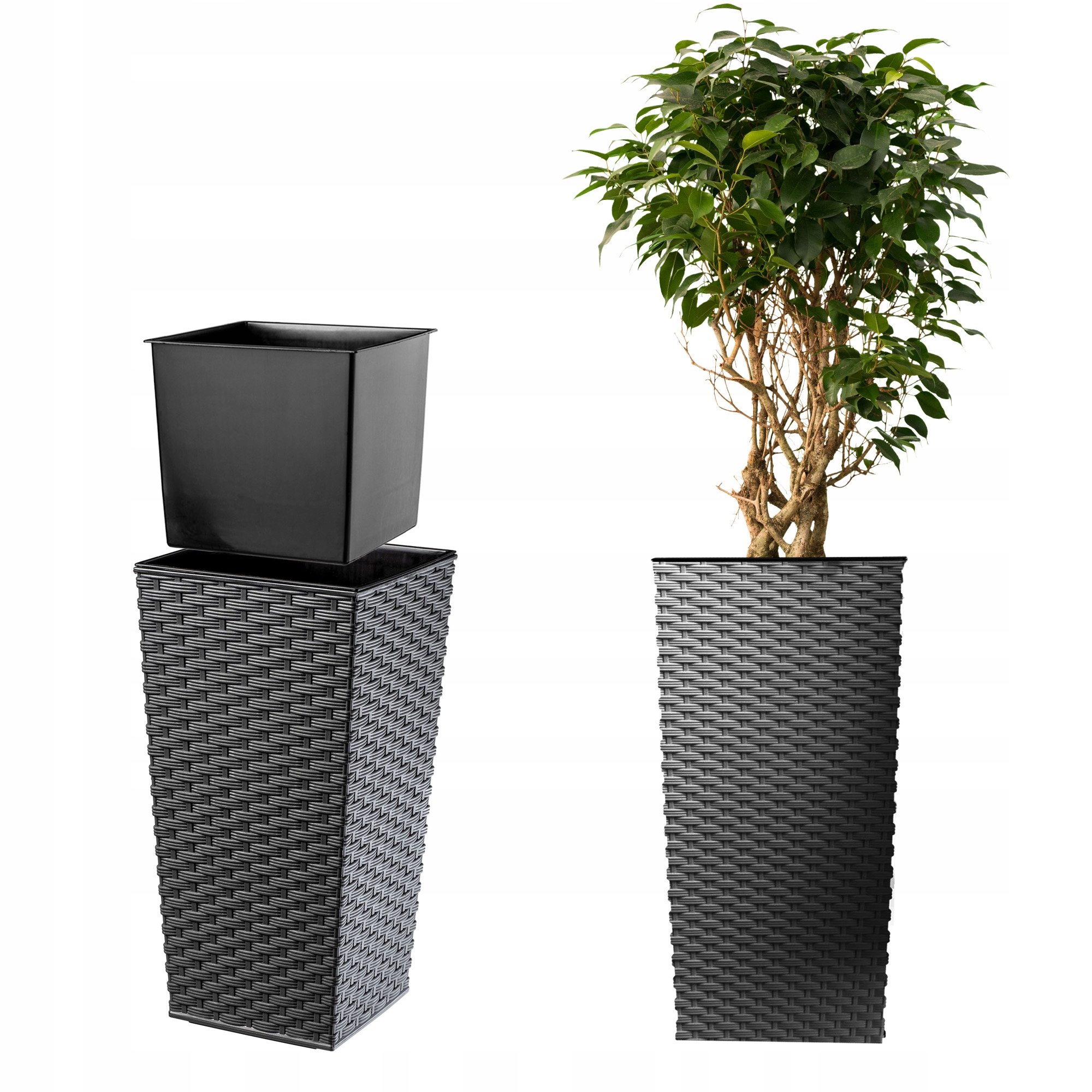 Kvetináč Donica S Vložkou Obal Na Kvetináč Stojan Na Kvety Vysoký Do Záhrady Grafit 39x75cm