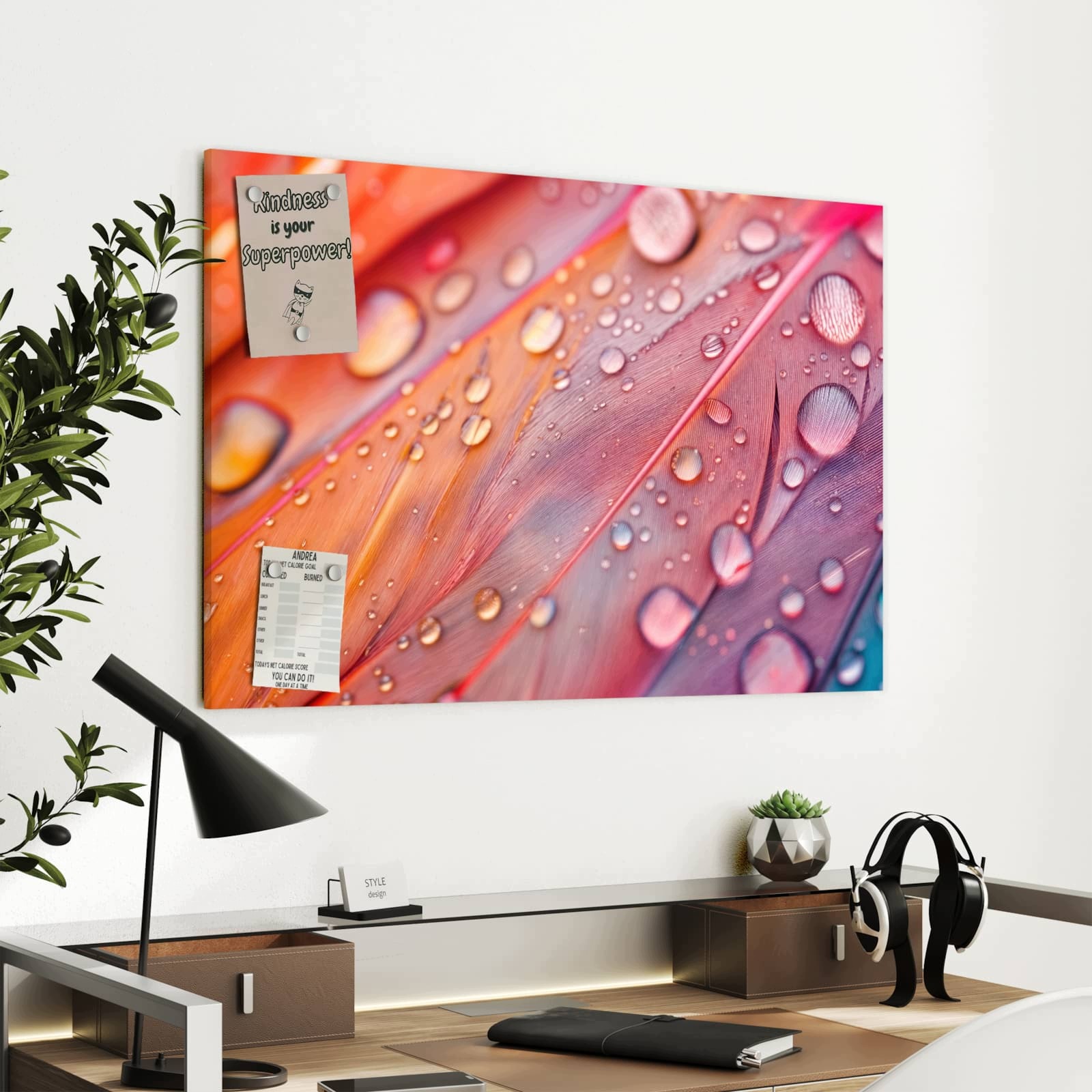 Magnetická tabule Kapky vody Peří 90 × 60 cm