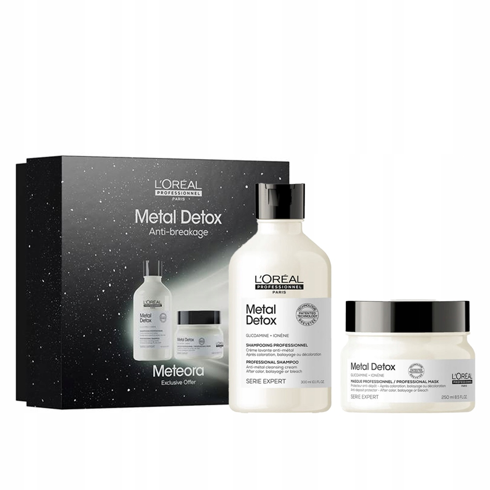L'Oréal Meteora Metal Detox zestaw pudełkowy szampon, maska włosy farbowane